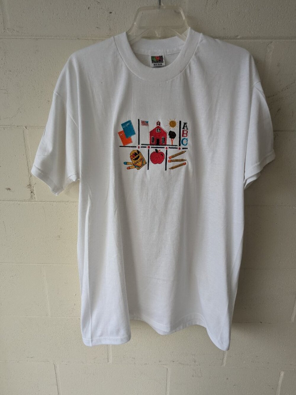 Vintage Fruit of the Loom Embroidered Teacher School T-Shirt